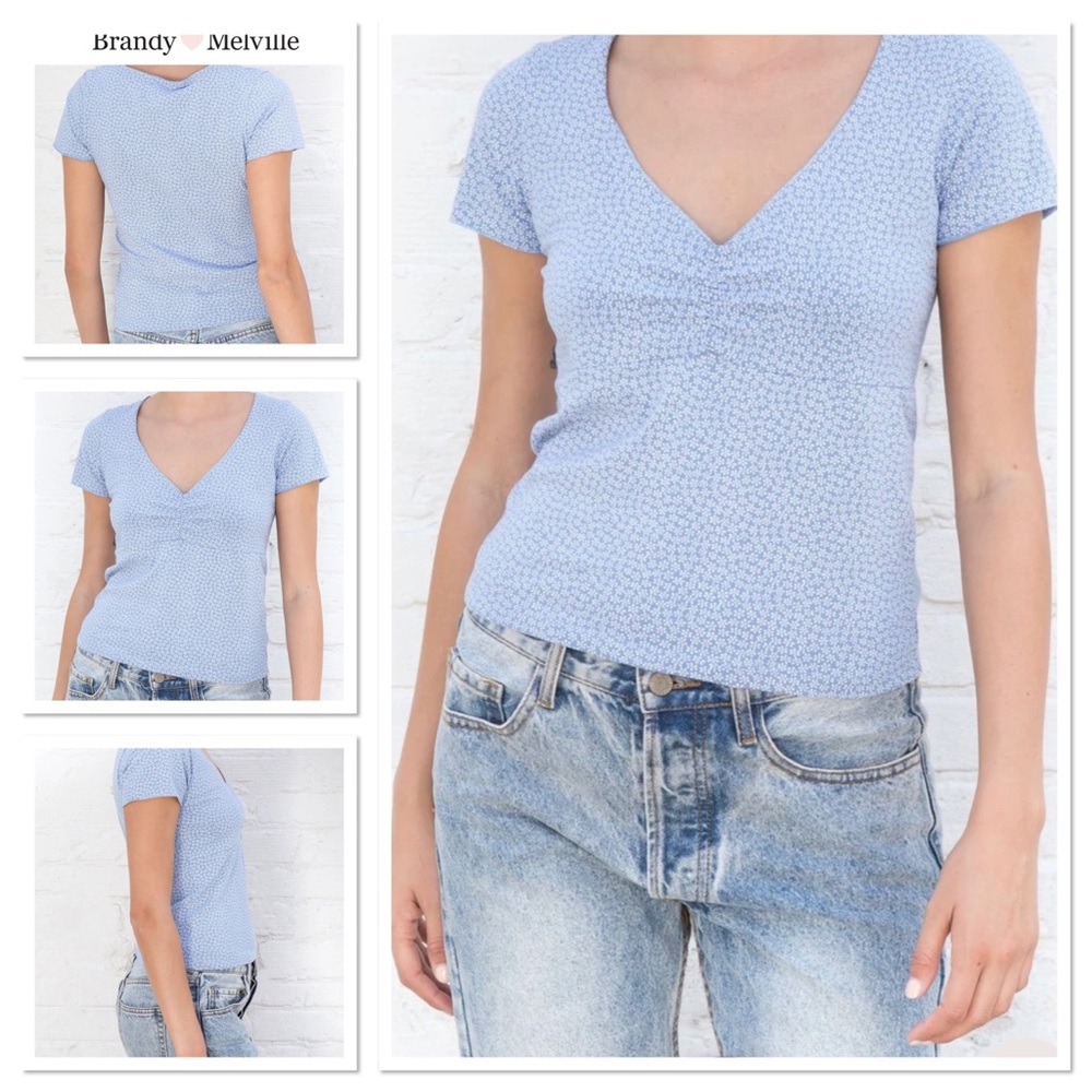 Brandy Melville Blue Floral Gina Top. Size Small